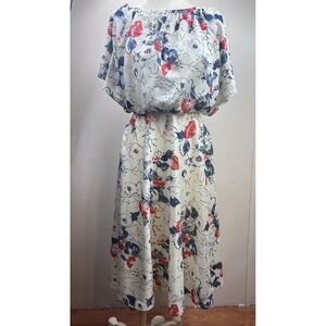 Vintage Poppy Floral Overlay‎ Split Sleeve Tie Back Bohemian Belt Size 4 Dress